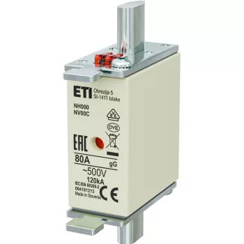   ETI 004181213 BIZTOSÍTÉK NH00/000 80A Biztosító betét NV/NH00 C gL-gG KOMBI 500V késes