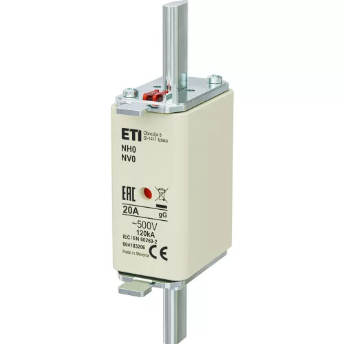 ETI 004183206 BIZTOSÍTÉK NH 0 20A Biztosító betét gL-gG KOMBI 500V kése