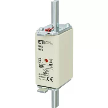   ETI 004183211 BIZTOSÍTÉK NH 0 50A Biztosító betét gL-gG KOMBI 500V késes