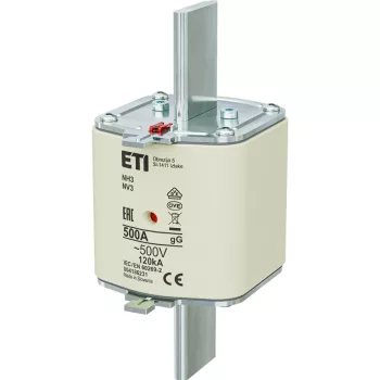   ETI 004186231 BIZTOSÍTÉK NH3 500A Biztosító betét gL-gG KOMBI 500V késes