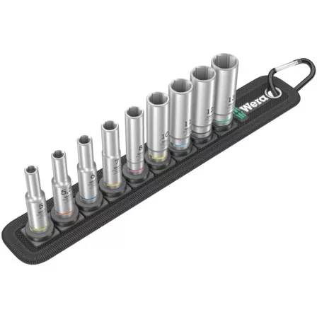 WERA Dugókulcs-bitkészlet karabineres tartóval 1/4" 1/4 "kulcs 9-darabos Belt A Deep 1 - 05004525001