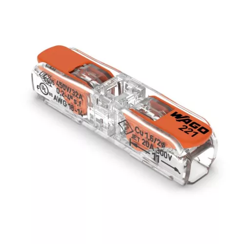 WAGO 221-2411 COMPACT vezetékösszekötő, minden vezetéktípushoz, max. 4 mm², 2 vezeték