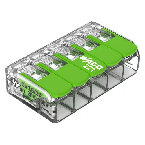 WAGO 221-425 Vezeték összekötő oldható 5P 0,2-4mm2 GREEN RANGE