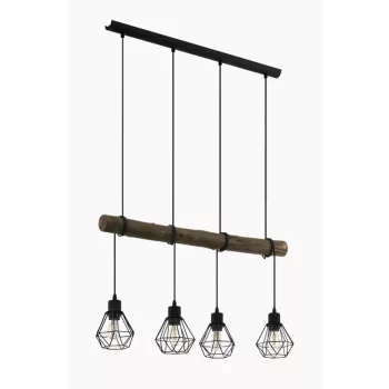   EGLO 43476 HORNINGTOPS 1 függeszték acél, fa fekete, natúr E27 4x40W