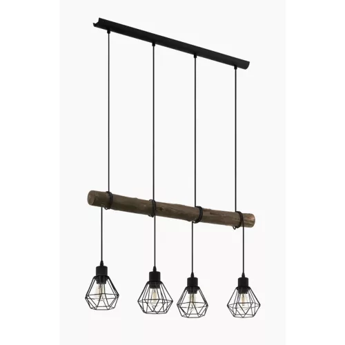 EGLO HORNINGTOPS 1 függeszték acél, fa fekete, natúr E27 4x40W - 43476