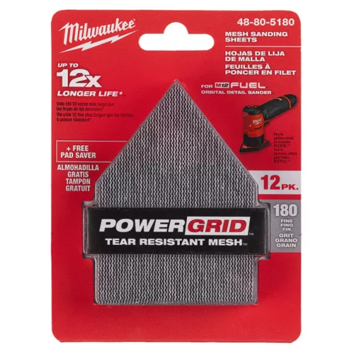 MILWAUKEE 48805180 Multitool Csiszolóháló 67x92 HL G180 12db + 1db Csiszolótalp Védő