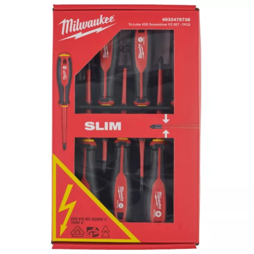 MILWAUKEE 4932478738 VDE Csavarhúzó 3 oldalú markolattal  7 darabos készlet (SL2,5, SL3, SL4, P