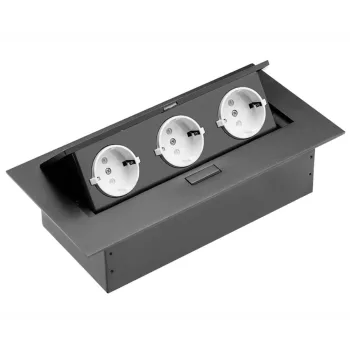   GTV-AE-PB03GS-20 Elosztó 3x230V IP20, FEKETE asztalba süllyeszthető, rejtett gombbal kinyitható